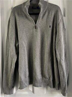 Ralph Lauren 100% Cotton Men's Grey Quarter-Zip Sweater with Polo Logo